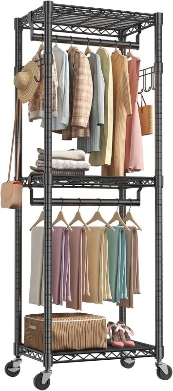 Heavy Duty Garment Rack with Wheels, 3-Tier Clothing Rack White - view 1 of 6 | NEWBULIG