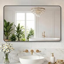 30 x 36 Inch Gold Rectangle Bathroom Mirror for Wall, Modern Wall Mirror with Metal Frame, Tempered Glass, Vanity Mirror for Over Sink, Entryway, Living Room, Anti-Rust, Horizontal or Vertical - view 1 of 6 | NEWBULIG