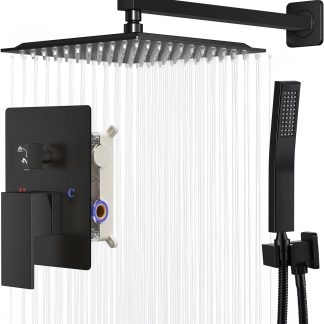 Shower Faucet Set with Handheld, 10 Inch Head, Matte Black - Matte Black | NEWBULIG