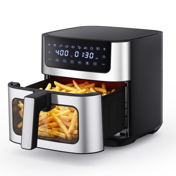 NEWBULIG Air Fryer 6.34QT Airfryer with Visible Window, Stainless Steel