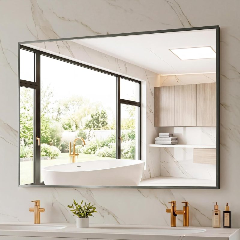 30 x 36 Inch Gold Rectangle Bathroom Mirror for Wall, Modern Wall Mirror with Metal Frame, Tempered Glass, Vanity Mirror for Over Sink, Entryway, Living Room, Anti-Rust, Horizontal or Vertical - view 1 of 6 | NEWBULIG