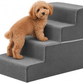 4-Step Dog Stairs, 20 Inch H Dog Steps for Sofa and Chair, Grey | NEWBULIG