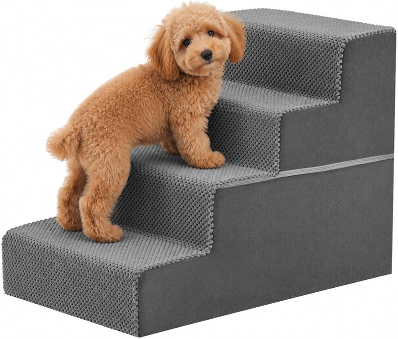 4-Step Dog Stairs, 20 Inch H Dog Steps for Sofa and Chair, Grey - view 1 of 6 | NEWBULIG