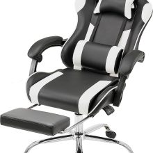 Computer Gaming Desk Chair, Big Tall Ergonomic Lumbar Support with Flip-up Armrest and 360 Degree Swivel Wheels, PU Leather Height Adjustable, for Home and Office, Grey - view 1 of 6 | NEWBULIG