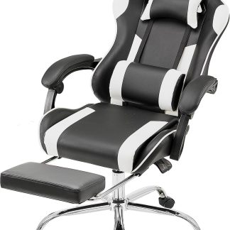 Computer Gaming Desk Chair, Big Tall Ergonomic Lumbar Support with Flip-up Armrest and 360 Degree Swivel Wheels, PU Leather Height Adjustable, for Home and Office, Grey - White | NEWBULIG