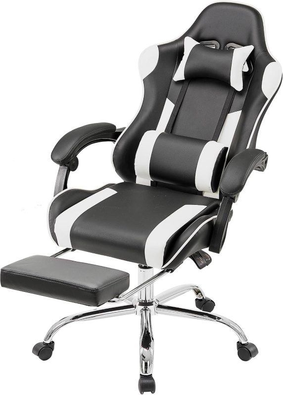 Computer Gaming Desk Chair, Big Tall Ergonomic Lumbar Support with Flip-up Armrest and 360 Degree Swivel Wheels, PU Leather Height Adjustable, for Home and Office, Grey - view 1 of 6 | NEWBULIG