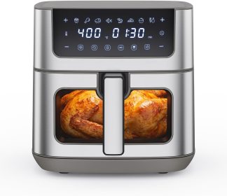 Air Fryer 6.34QT Airfryer with Visible Window, 400F Fast Heating Stainless Steel Air Fryers Oven with Nonstick and Dishwasher-Safe Basket, 8-in-1 Cooking Preset with Timer Auto-Off - Dark Grey | NEWBULIG
