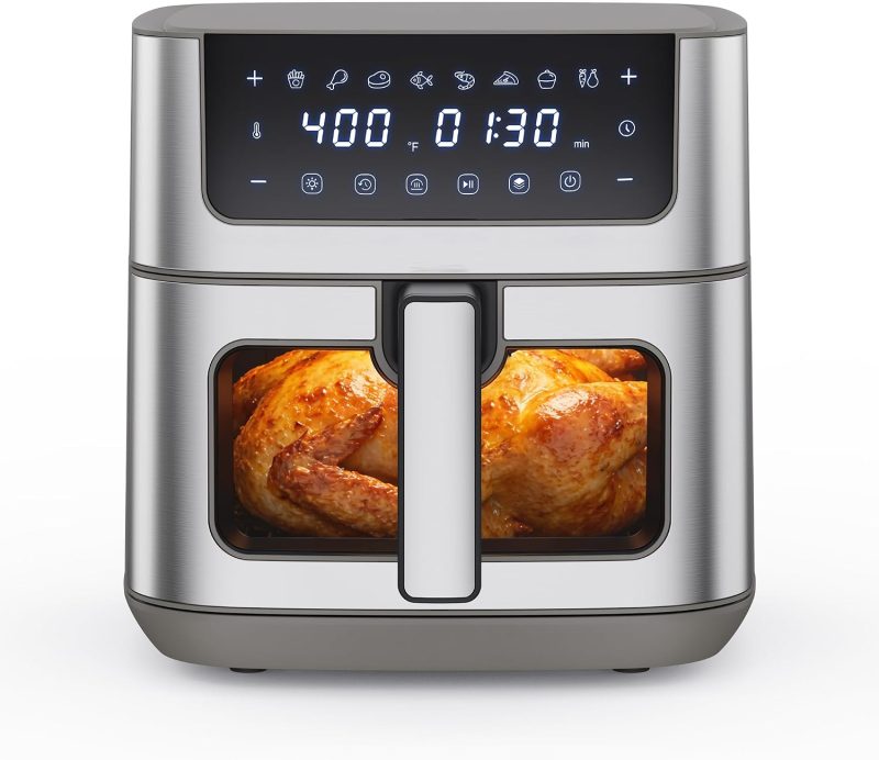 Air Fryer 6.34QT Airfryer with Visible Window, 400F Fast Heating Stainless Steel Air Fryers Oven with Nonstick and Dishwasher-Safe Basket, 8-in-1 Cooking Preset with Timer Auto-Off - view 1 of 6 | NEWBULIG