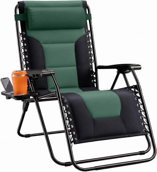 Zero Gravity Chairs Set of 2, Folding Lounge Recliner Chair - Matte Green | NEWBULIG