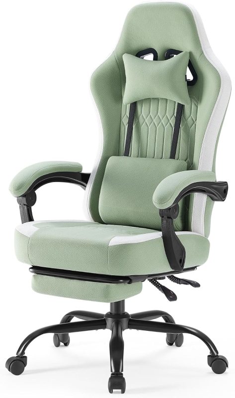 Computer Gaming Desk Chair, Big Tall Ergonomic Lumbar Support with Flip-up Armrest and 360 Degree Swivel Wheels, PU Leather Height Adjustable, for Home and Office, Grey - view 1 of 6 | NEWBULIG