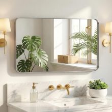 30 x 36 Inch Gold Rectangle Bathroom Mirror for Wall, Modern Wall Mirror with Metal Frame, Tempered Glass, Vanity Mirror for Over Sink, Entryway, Living Room, Anti-Rust, Horizontal or Vertical - view 1 of 6 | NEWBULIG