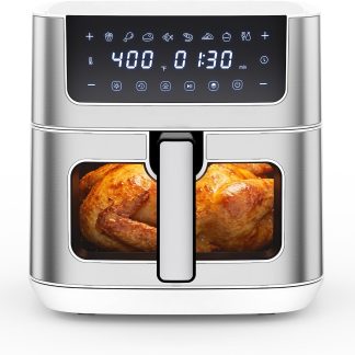 Air Fryer 6.34QT Airfryer with Visible Window, 400F Fast Heating Stainless Steel Air Fryers Oven with Nonstick and Dishwasher-Safe Basket, 8-in-1 Cooking Preset with Timer Auto-Off - Pure White | NEWBULIG
