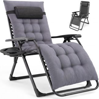Zero Gravity Chair, Folding Patio Recliner with Cup Holder Trays - Dark Gray | NEWBULIG