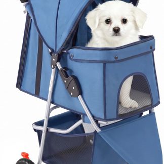 Foldable 3 Wheel Pet Stroller for Dogs and Cats - Blue | NEWBULIG