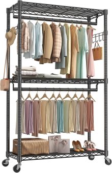 Heavy Duty Garment Rack with Wheels, 3-Tier Clothing Rack White - view 1 of 6 | NEWBULIG