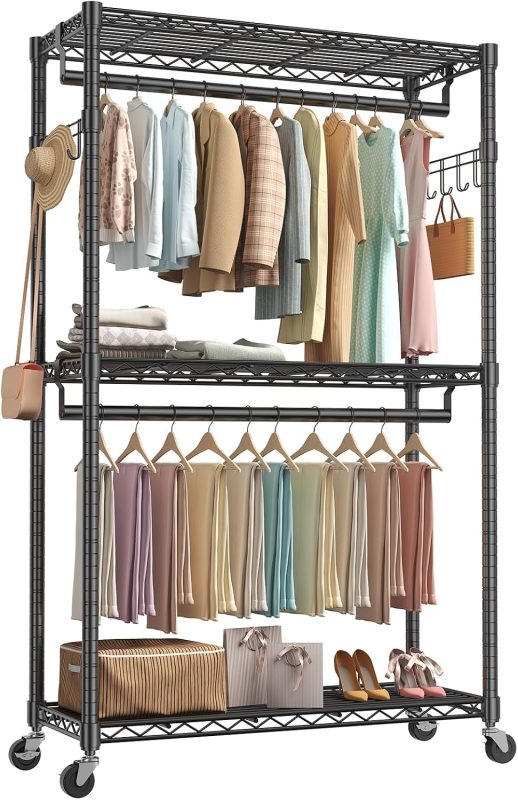 Heavy Duty Garment Rack with Wheels, 3-Tier Clothing Rack White - view 1 of 6 | NEWBULIG