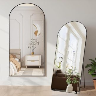Full Length Floor Mirror, Body Standing Wall Mirror - Black-arched | NEWBULIG