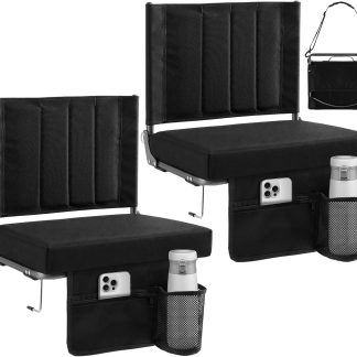 Stadium Seats with Back Support 2 Pack, Bleacher Chairs, Navy - Black | NEWBULIG
