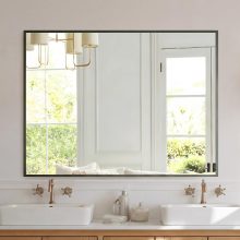 30 x 36 Inch Gold Rectangle Bathroom Mirror for Wall, Modern Wall Mirror with Metal Frame, Tempered Glass, Vanity Mirror for Over Sink, Entryway, Living Room, Anti-Rust, Horizontal or Vertical - view 1 of 6 | NEWBULIG