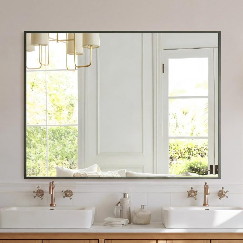 30 x 36 Inch Gold Rectangle Bathroom Mirror for Wall, Modern Wall Mirror with Metal Frame, Tempered Glass, Vanity Mirror for Over Sink, Entryway, Living Room, Anti-Rust, Horizontal or Vertical - view 1 of 6 | NEWBULIG