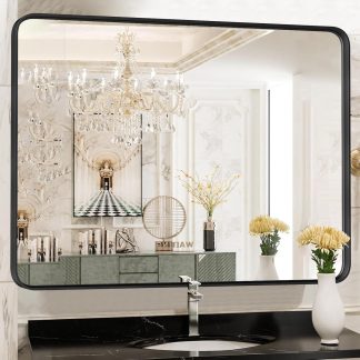 30 x 36 Inch Gold Rectangle Bathroom Mirror for Wall, Modern Wall Mirror with Metal Frame, Tempered Glass, Vanity Mirror for Over Sink, Entryway, Living Room, Anti-Rust, Horizontal or Vertical - Black Frame-rec | NEWBULIG