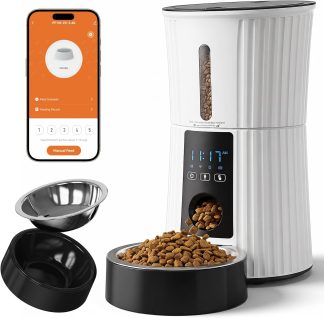 Automatic Cat Feeder with APP 4L Small Dog Food Dispenser, Black - White | NEWBULIG