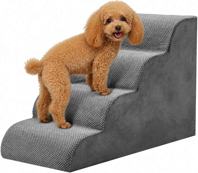 4-Step Dog Stairs, 20 Inch H Dog Steps for Sofa and Chair, Grey - view 1 of 6 | NEWBULIG