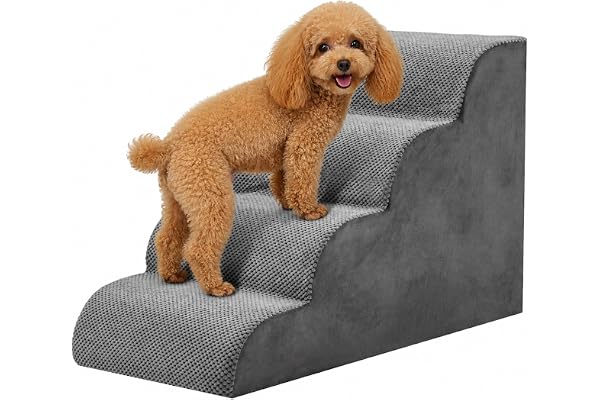 NEWBULIG 4-Step Dog Stairs, 20 Inch H Dog Steps for Sofa and Chair, Grey