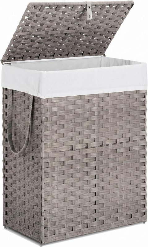 90L Large Laundry Hamper with Lid, Collapsible Dirty Clothes Basket Bag, Freestanding Fabric Bin for Bedroom, Bathroom, Closet and Dorm Room Organization, Grey - view 1 of 6 | NEWBULIG