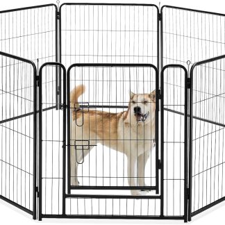 Dog Playpen Indoor 8 Panels 24 Inch, Metal Outdoor Dog Fence Pen - Black | NEWBULIG