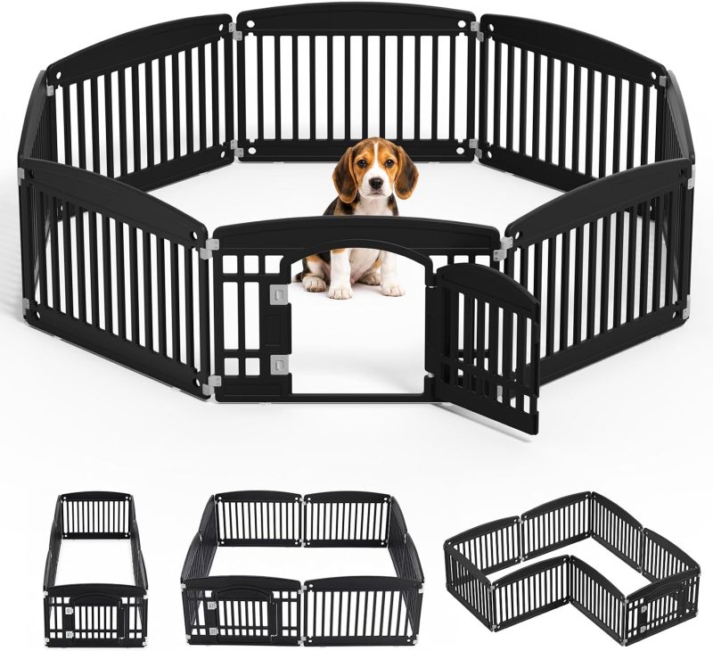 Dog Playpen 4-Panel, 24IN Puppy Playpen, Stable Dog Play Pen Indoors/Outdoor with Secure Locking Door, Plastic Pet Fence for Small & Medium Dogs - view 1 of 6 | NEWBULIG