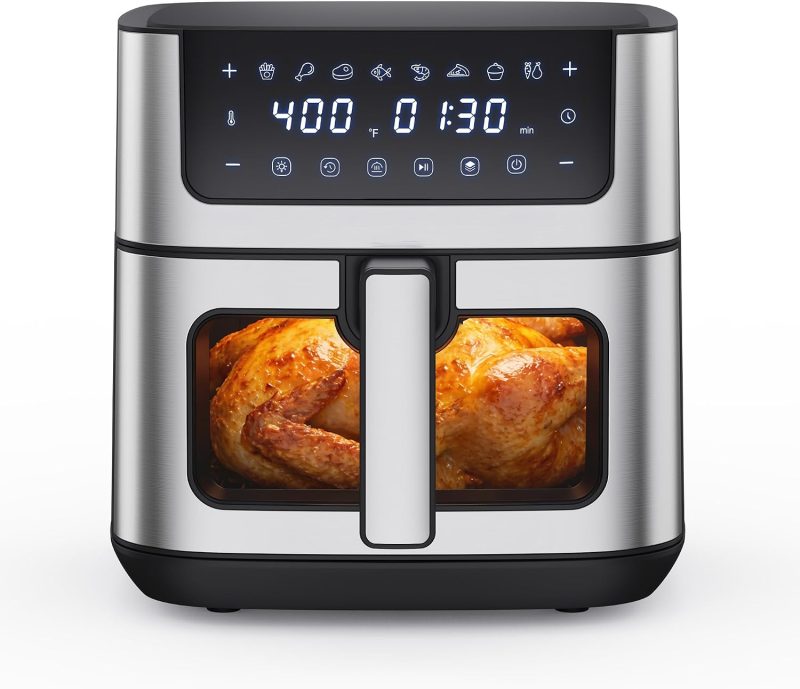 Air Fryer 6.34QT Airfryer with Visible Window, 400F Fast Heating Stainless Steel Air Fryers Oven with Nonstick and Dishwasher-Safe Basket, 8-in-1 Cooking Preset with Timer Auto-Off - view 1 of 6 | NEWBULIG