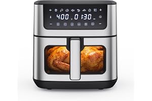 NEWBULIG Air Fryer 6.34QT Airfryer with Visible Window, 400F Fast Heating Stainless Steel Air Fryers Oven with Nonstick and Dishwasher-Safe Basket, 8-in-1 Cooking Preset with Timer Auto-Off