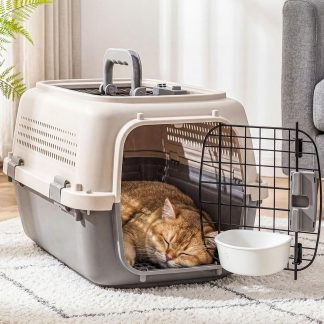 23 Inch Hard-Sided Dog Carrier for Small Dogs & Cats, Grey & Blue - Beige | NEWBULIG
