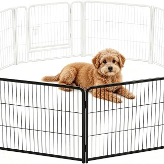 Dog Playpen Indoor 8 Panels 24 Inch, Metal Outdoor Dog Fence Pen - Modern Black | NEWBULIG