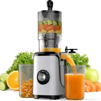 Juicer Machine, 4.25 Inch Feed Chute Cold Press Juicer, Black - Silver | NEWBULIG