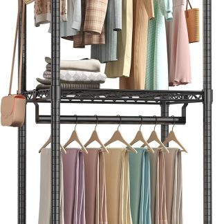 Heavy Duty Garment Rack with Wheels, 3-Tier Clothing Rack White - Metal Black | NEWBULIG