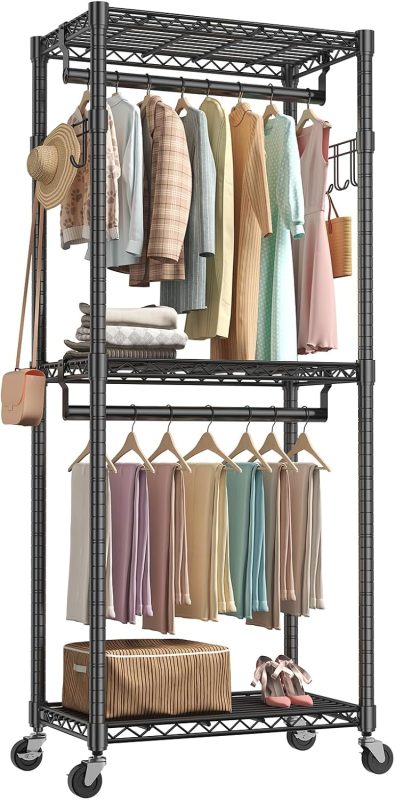 Heavy Duty Garment Rack with Wheels, 3-Tier Clothing Rack White - view 1 of 6 | NEWBULIG