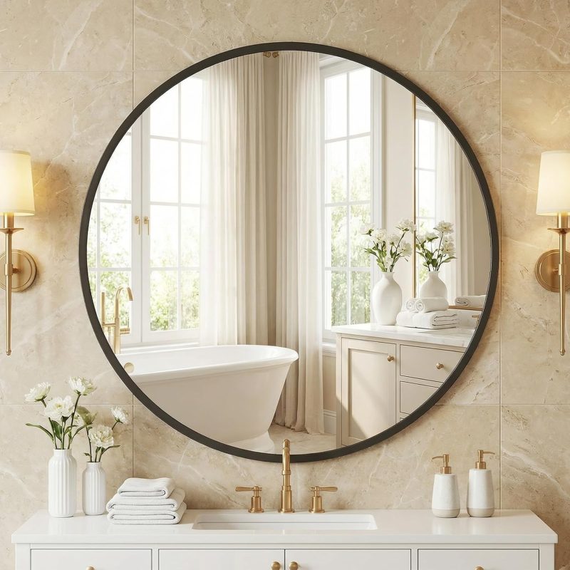 28-Inch Round Wall Mirror, Bathroom Wall Circle Mirror - view 1 of 6 | NEWBULIG