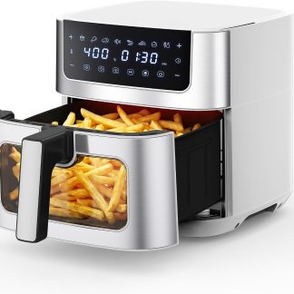 Air Fryer 6.34QT Airfryer with Visible Window, Stainless Steel - White | NEWBULIG