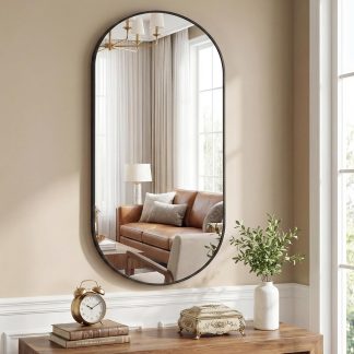 30 x 36 Inch Gold Rectangle Bathroom Mirror for Wall, Modern Wall Mirror with Metal Frame, Tempered Glass, Vanity Mirror for Over Sink, Entryway, Living Room, Anti-Rust, Horizontal or Vertical - Black-oval | NEWBULIG