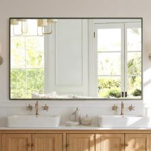 30 x 36 Inch Gold Rectangle Bathroom Mirror for Wall, Modern Wall Mirror with Metal Frame, Tempered Glass, Vanity Mirror for Over Sink, Entryway, Living Room, Anti-Rust, Horizontal or Vertical - view 1 of 6 | NEWBULIG