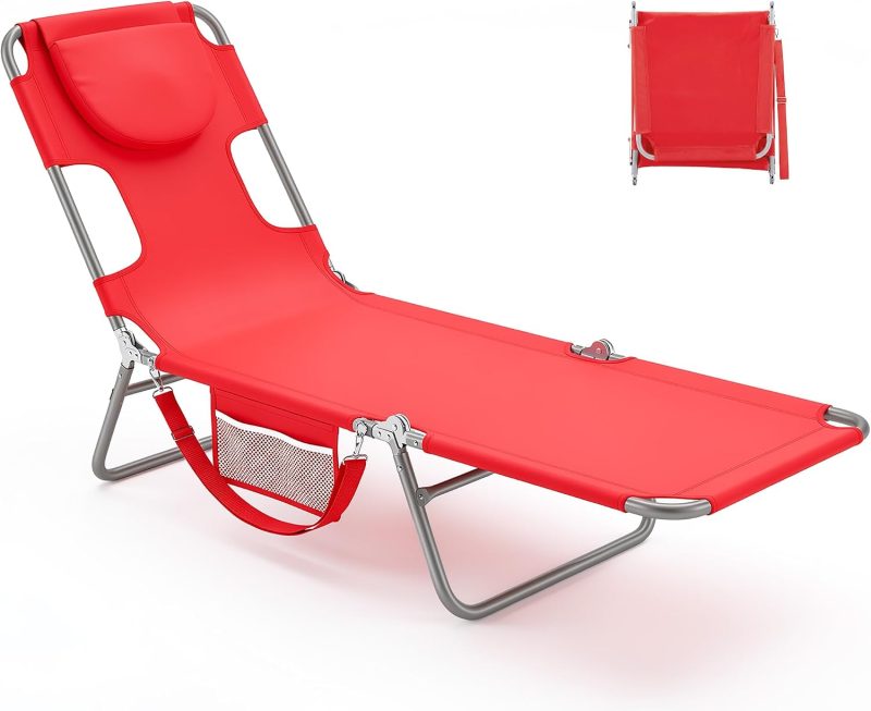 Beach Lounge Chair Outdoor, Tanning Chair with Face Hole, Pink - view 1 of 6 | NEWBULIG