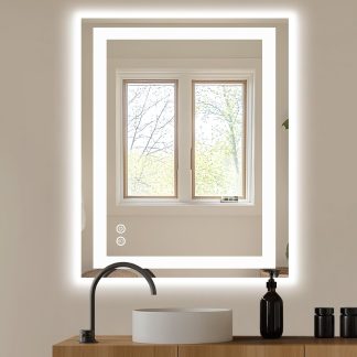 24 Inch LED Bathroom Mirror Round Vanity Mirror with Lights - White Rec-led | NEWBULIG