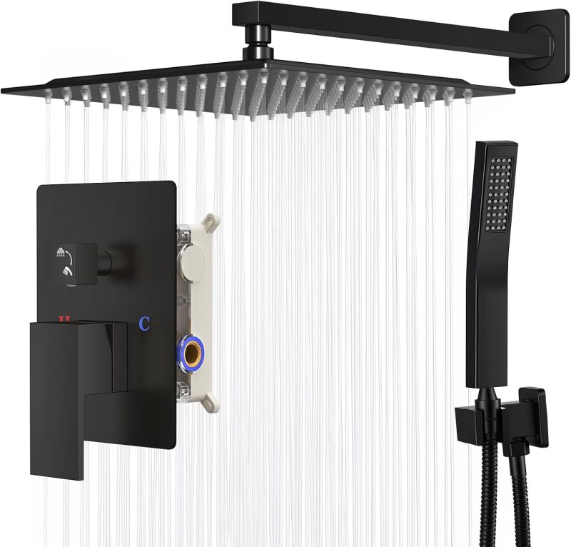 Shower Faucet Set with Handheld, 10 Inch Head, Matte Black - view 1 of 6 | NEWBULIG