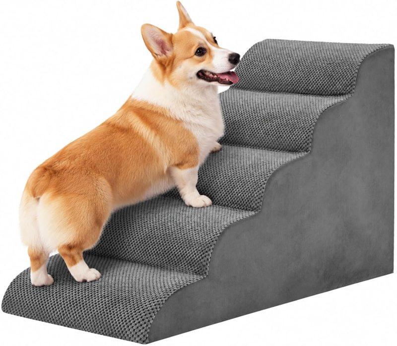 4-Step Dog Stairs, 20 Inch H Dog Steps for Sofa and Chair, Grey - view 1 of 6 | NEWBULIG