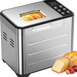 21-IN-1 Bread Maker, Automatic Bread Machine, Stainless Steel - Silver | NEWBULIG
