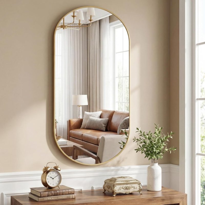 30 x 36 Inch Gold Rectangle Bathroom Mirror for Wall, Modern Wall Mirror with Metal Frame, Tempered Glass, Vanity Mirror for Over Sink, Entryway, Living Room, Anti-Rust, Horizontal or Vertical - view 1 of 6 | NEWBULIG