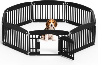 Dog Playpen 4-Panel, 24IN Puppy Playpen, Stable Dog Play Pen Indoors/Outdoor with Secure Locking Door, Plastic Pet Fence for Small & Medium Dogs - Black | NEWBULIG
