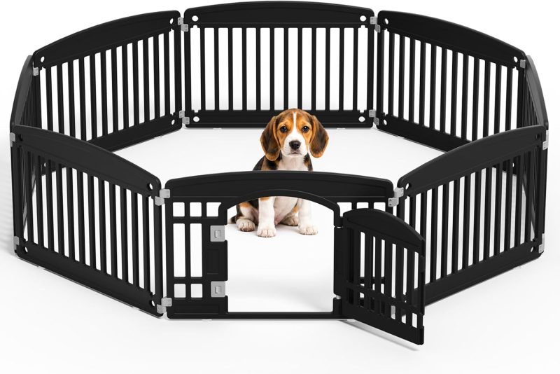 Dog Playpen 4-Panel, 24IN Puppy Playpen, Stable Dog Play Pen Indoors/Outdoor with Secure Locking Door, Plastic Pet Fence for Small & Medium Dogs - view 1 of 6 | NEWBULIG